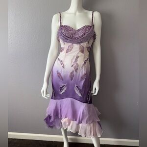 Vintage Silk Purple Beaded Midi Dress